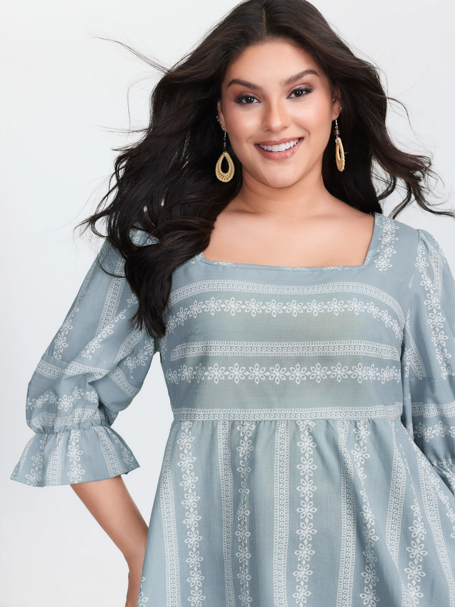 Boho Stripe Print Square Neck Blouse - Image 9