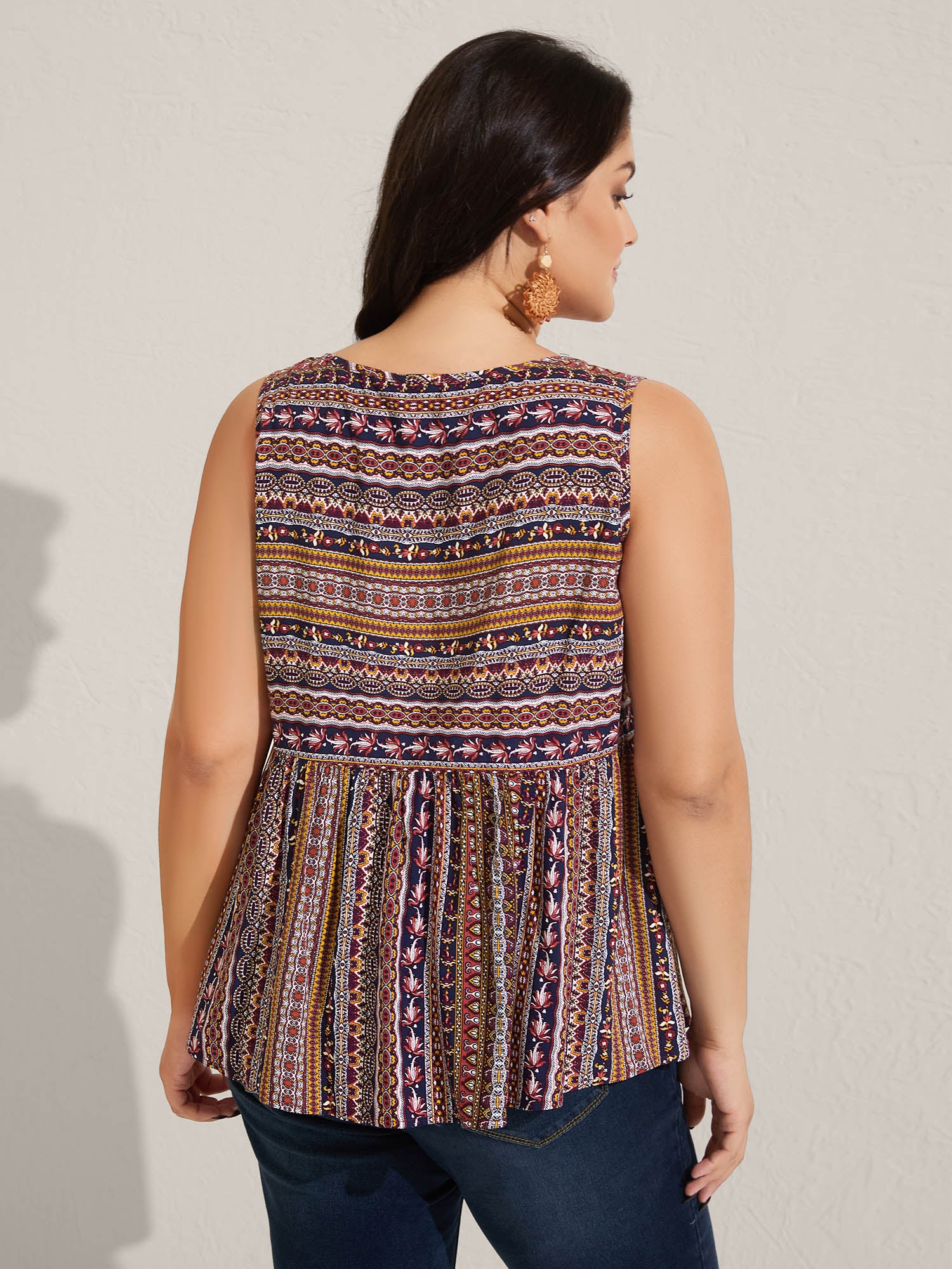Boho Stripe Print V-Neck Tank Top - Image 3