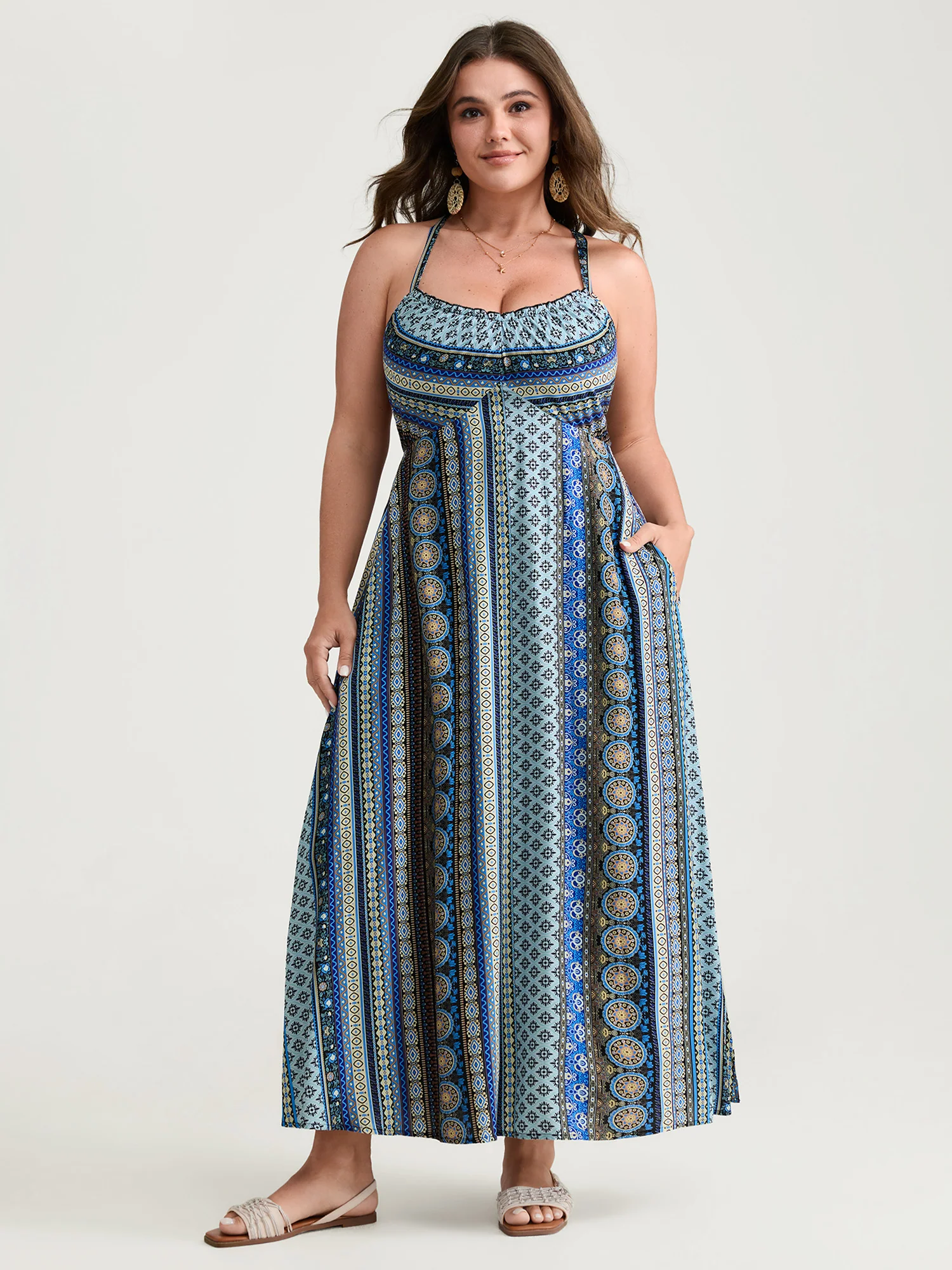 Boho Stripe Rayon Pockets Cami Maxi Dress - Image 3