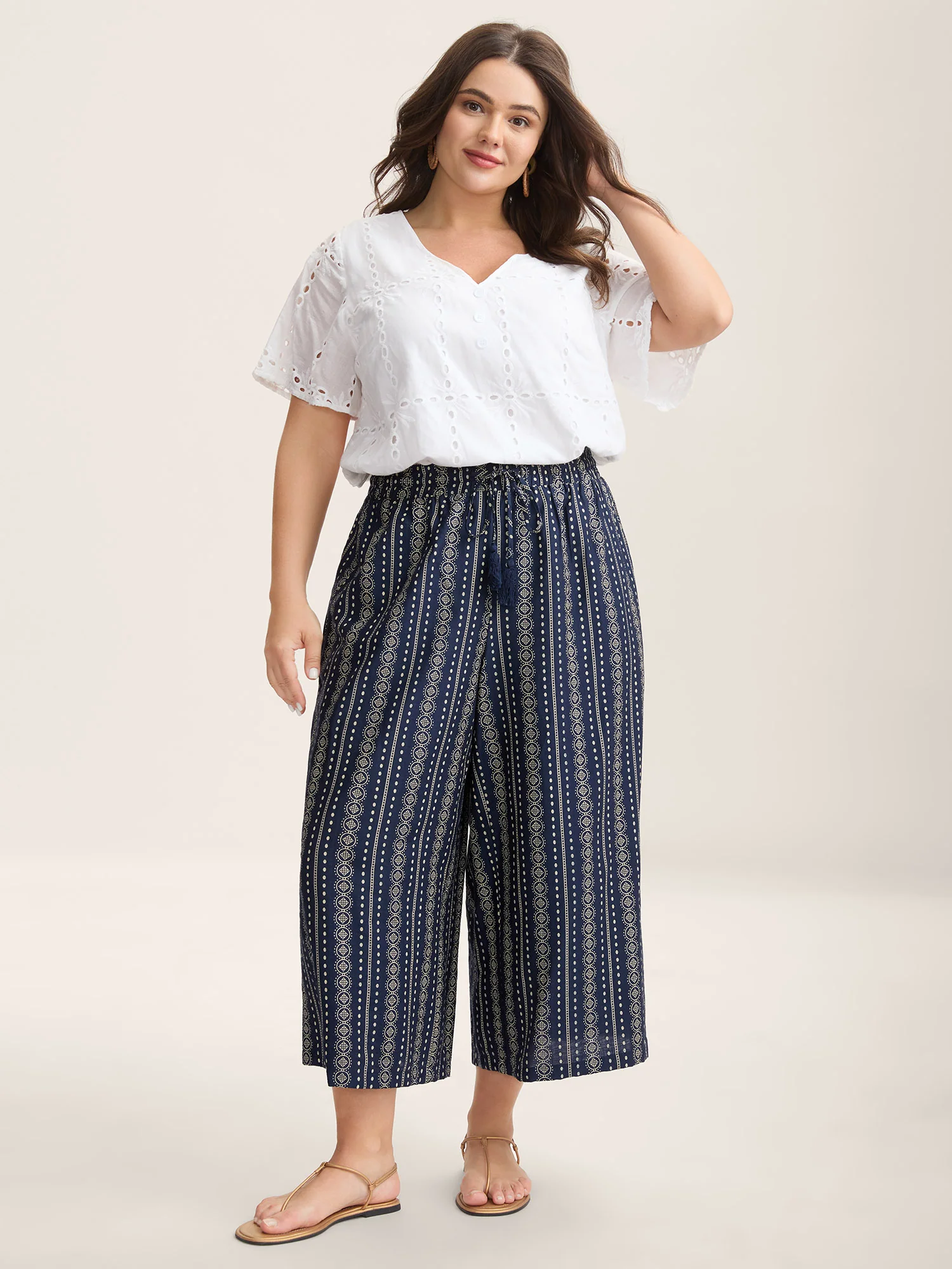 Boho Stripe Tassel Wide-Leg Pants - Image 2