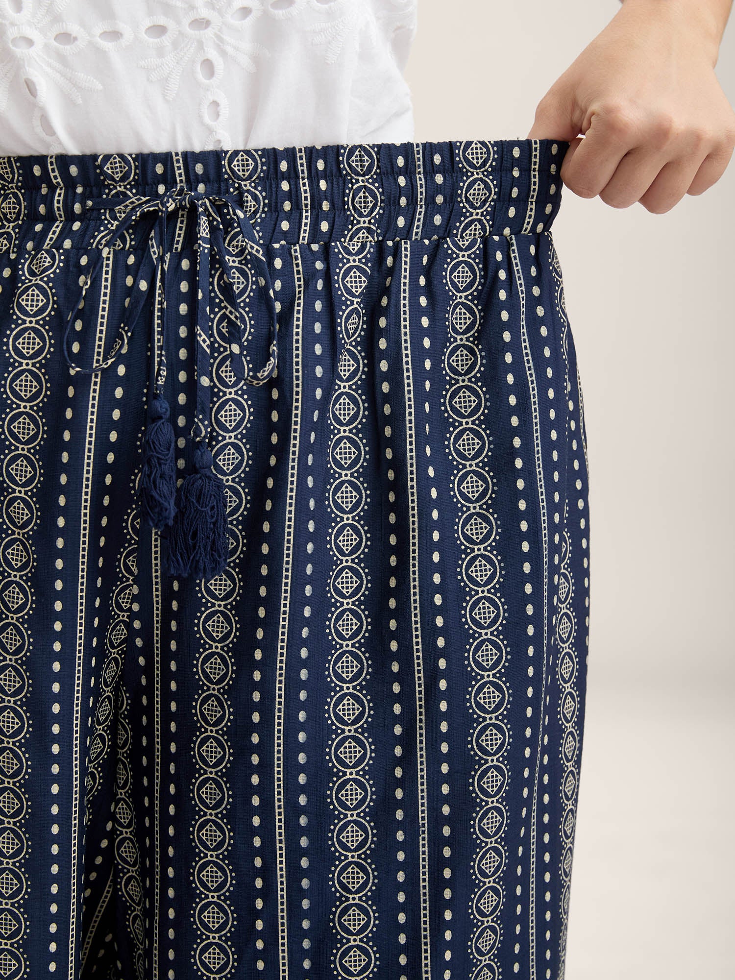 Boho Stripe Tassel Wide-Leg Pants - Image 3