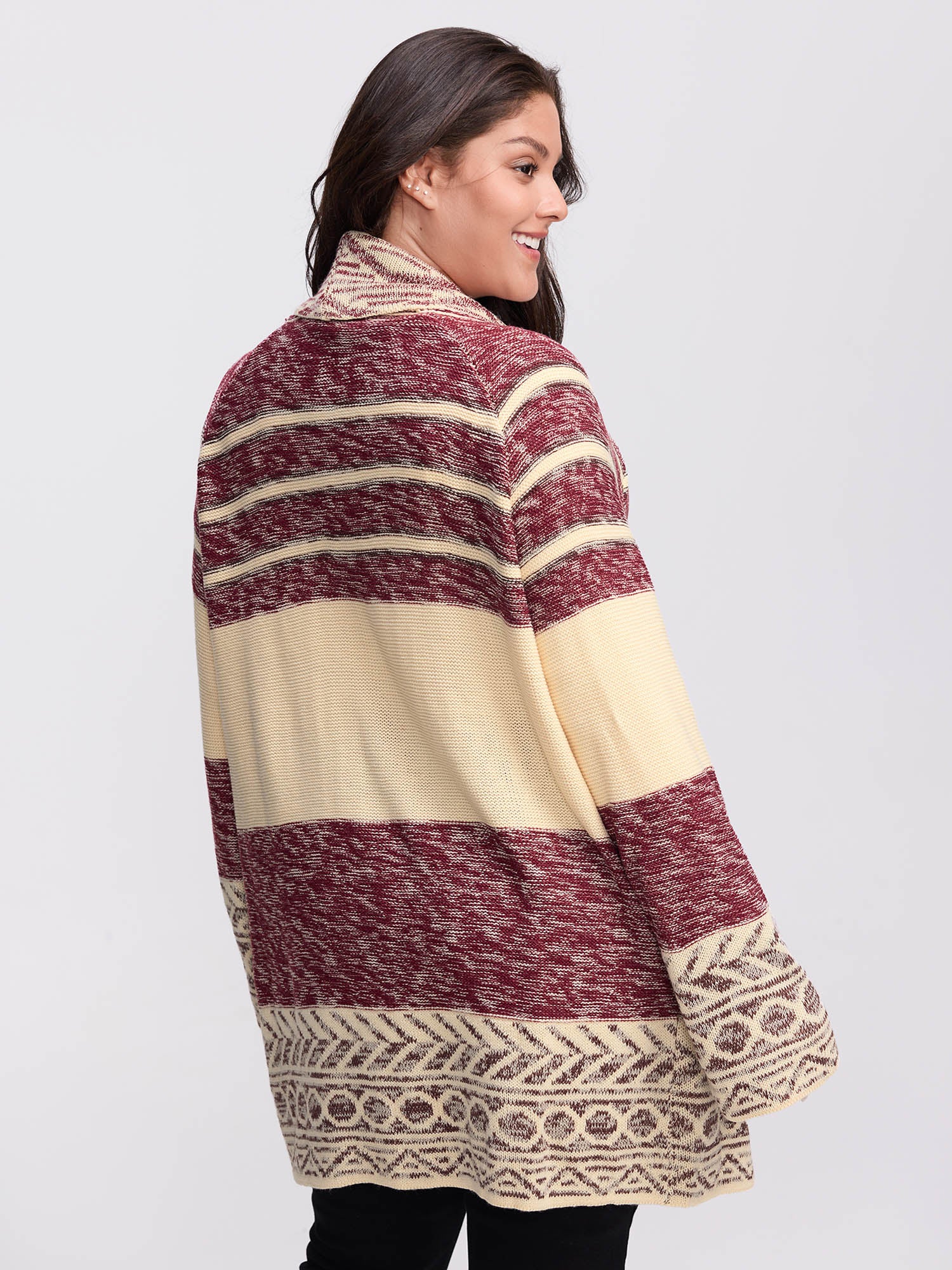 Boho Striped Jacquard Open-Front Knit Cardigan - Image 4