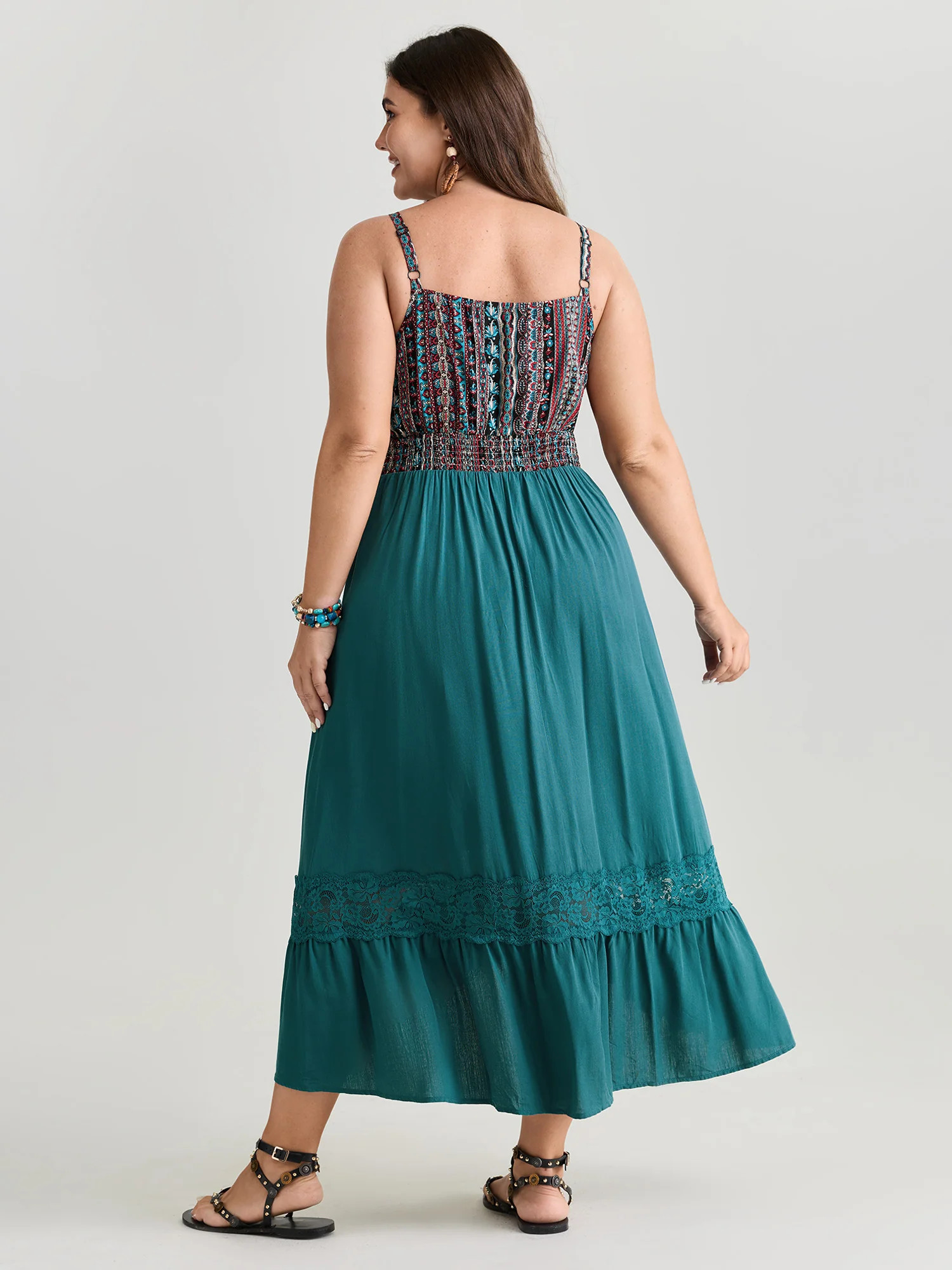 Boho Striped Lace Trim Midi Dress - Image 4