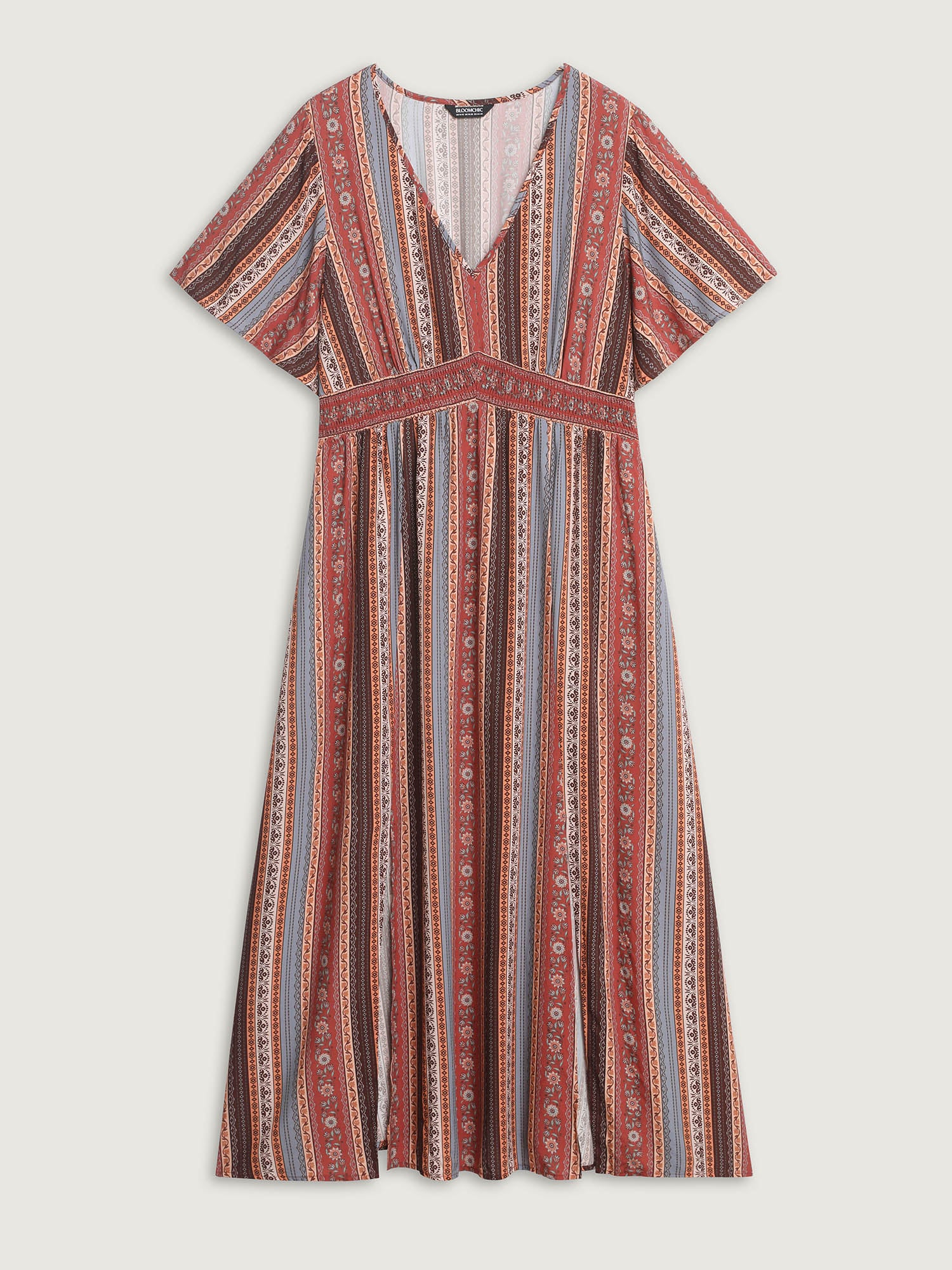 Boho Striped Print Cinched-Waist Maxi Dress - Image 7