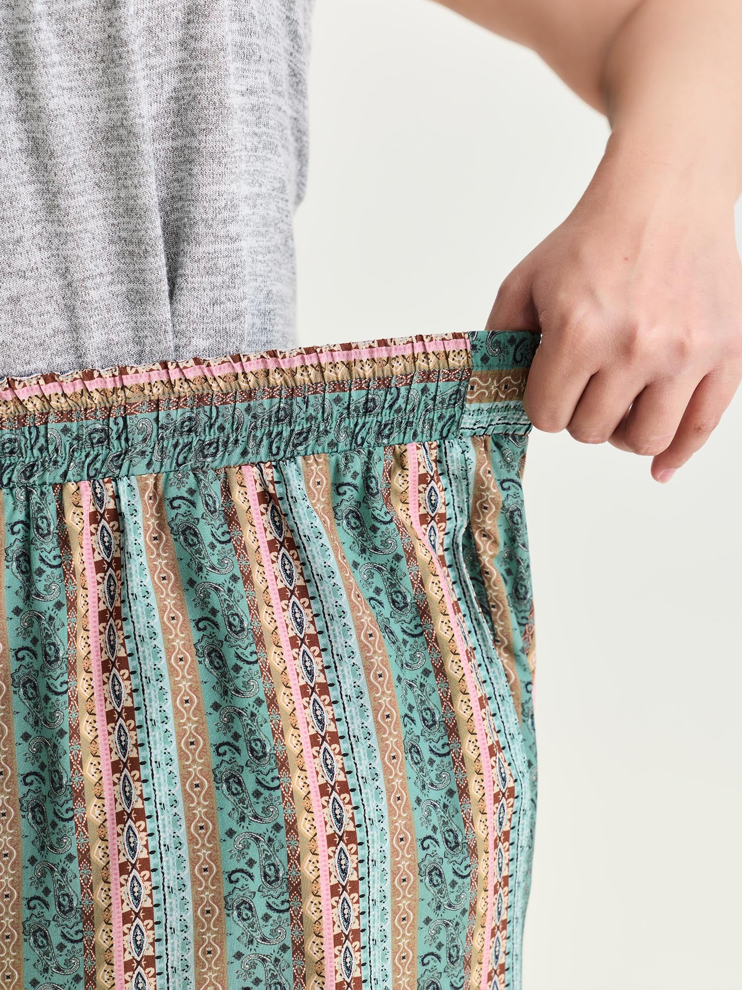 Boho Striped Print Drawstring Pants - Image 3