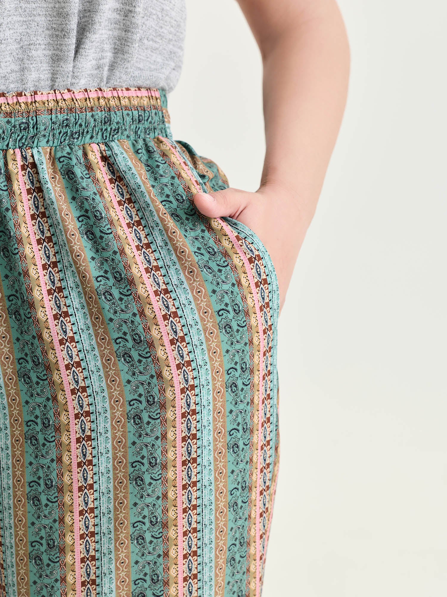 Boho Striped Print Drawstring Pants - Image 4