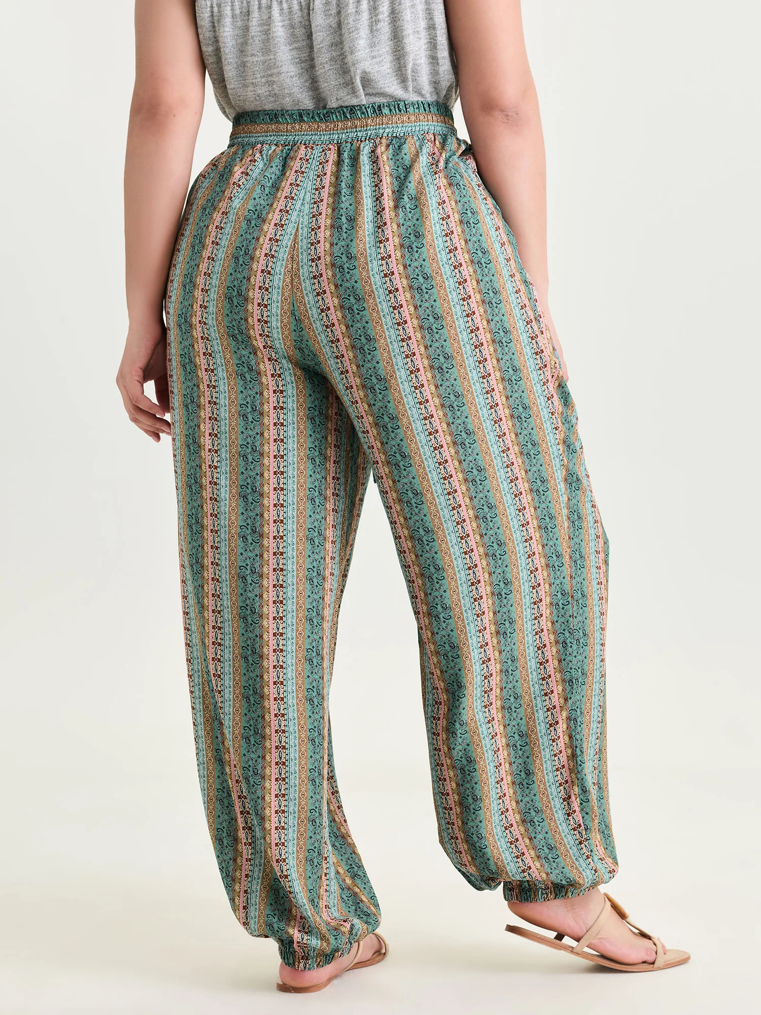 Boho Striped Print Drawstring Pants - Image 5
