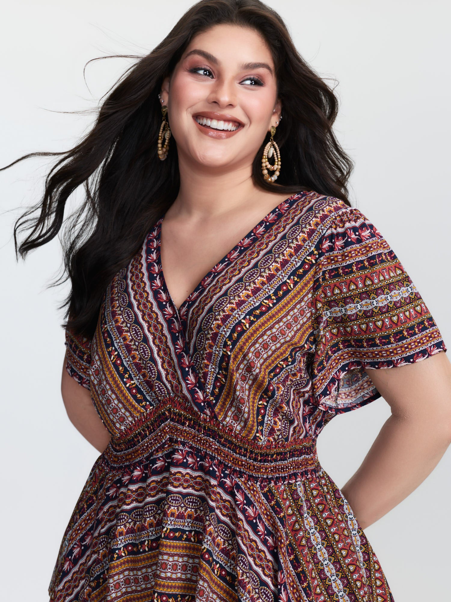 Boho Striped Print Handkerchief Hem Blouse - Image 2