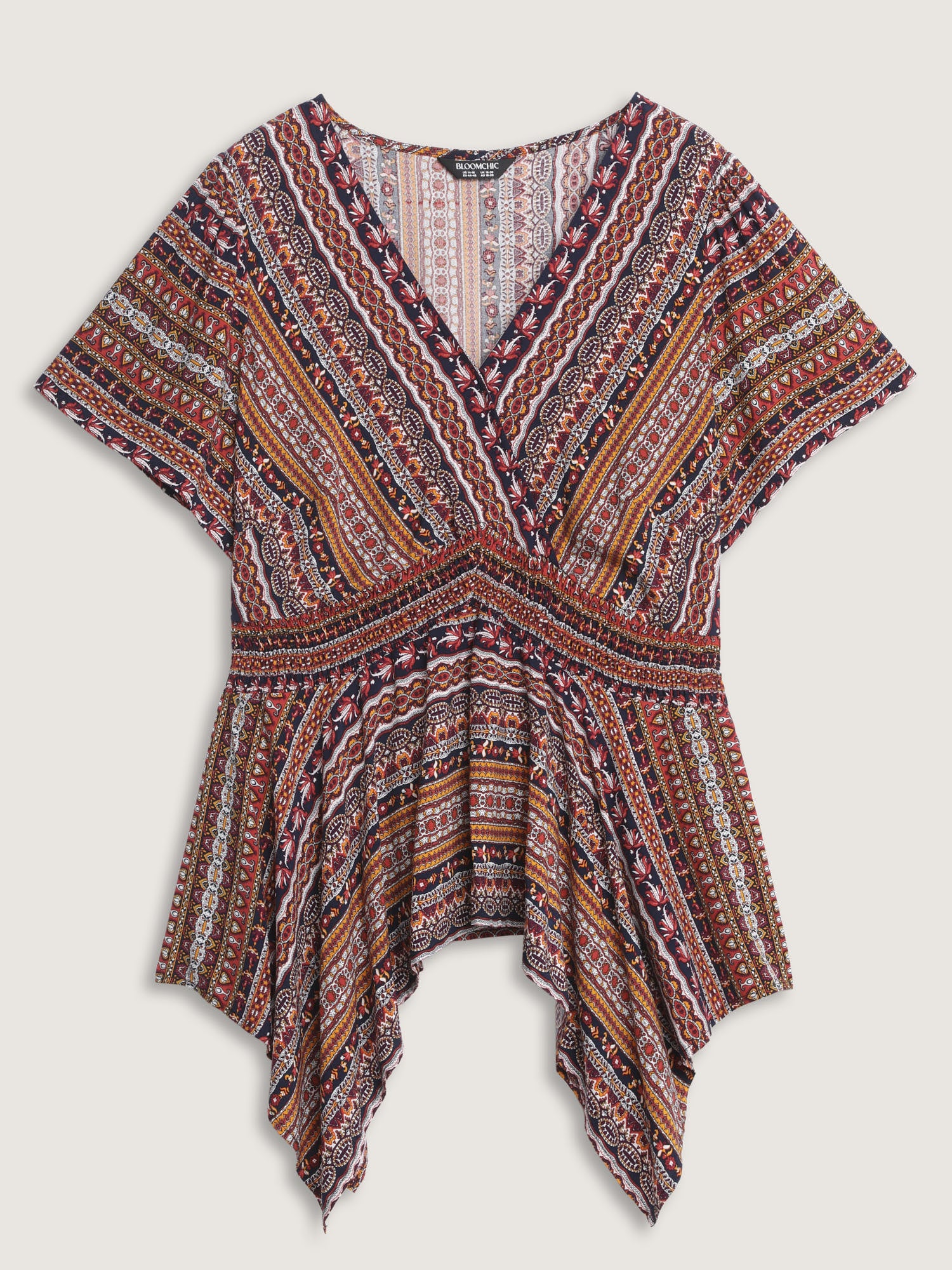 Boho Striped Print Handkerchief Hem Blouse - Image 5