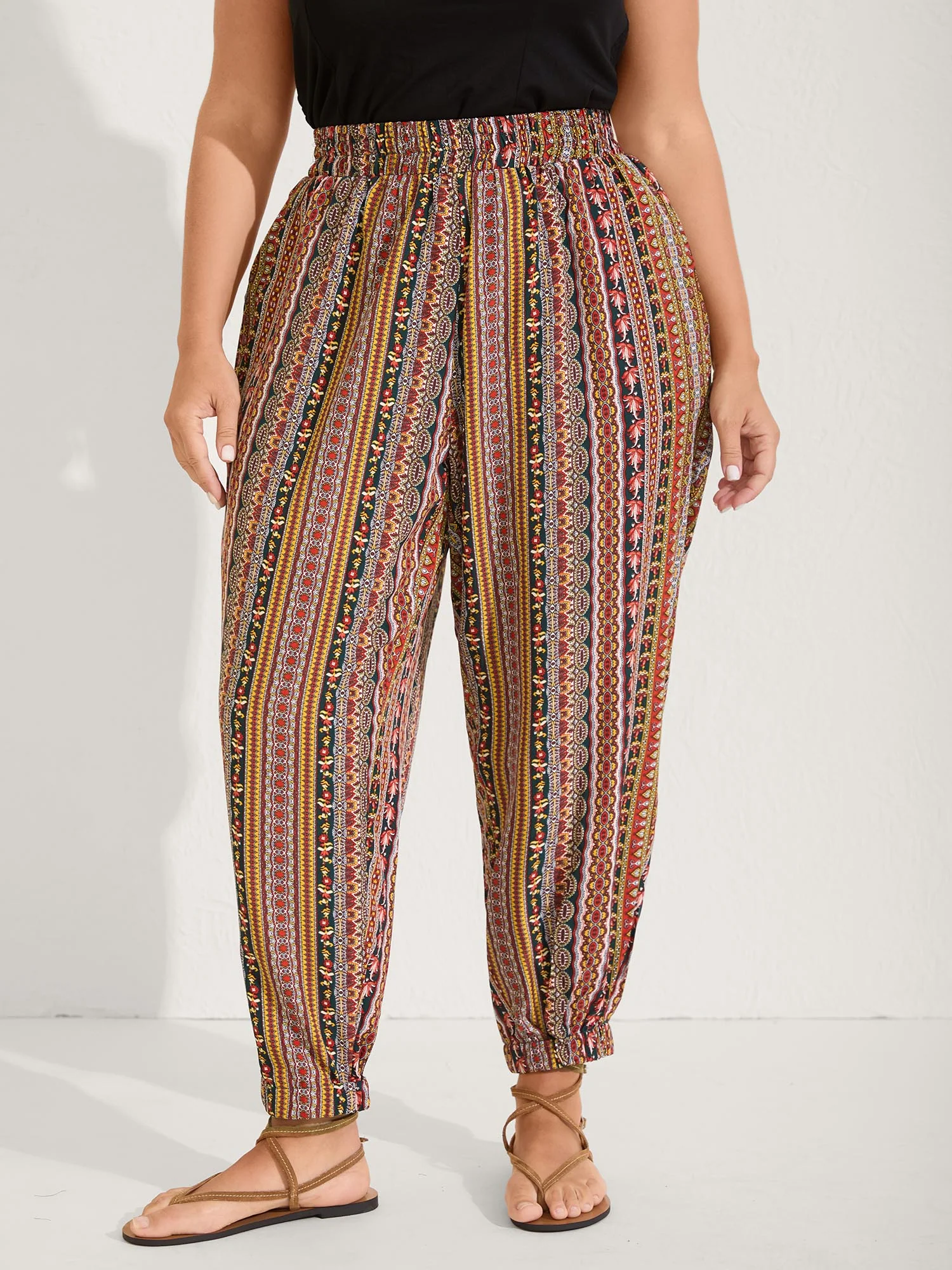 Boho Striped Split Jogger Pants - Image 8