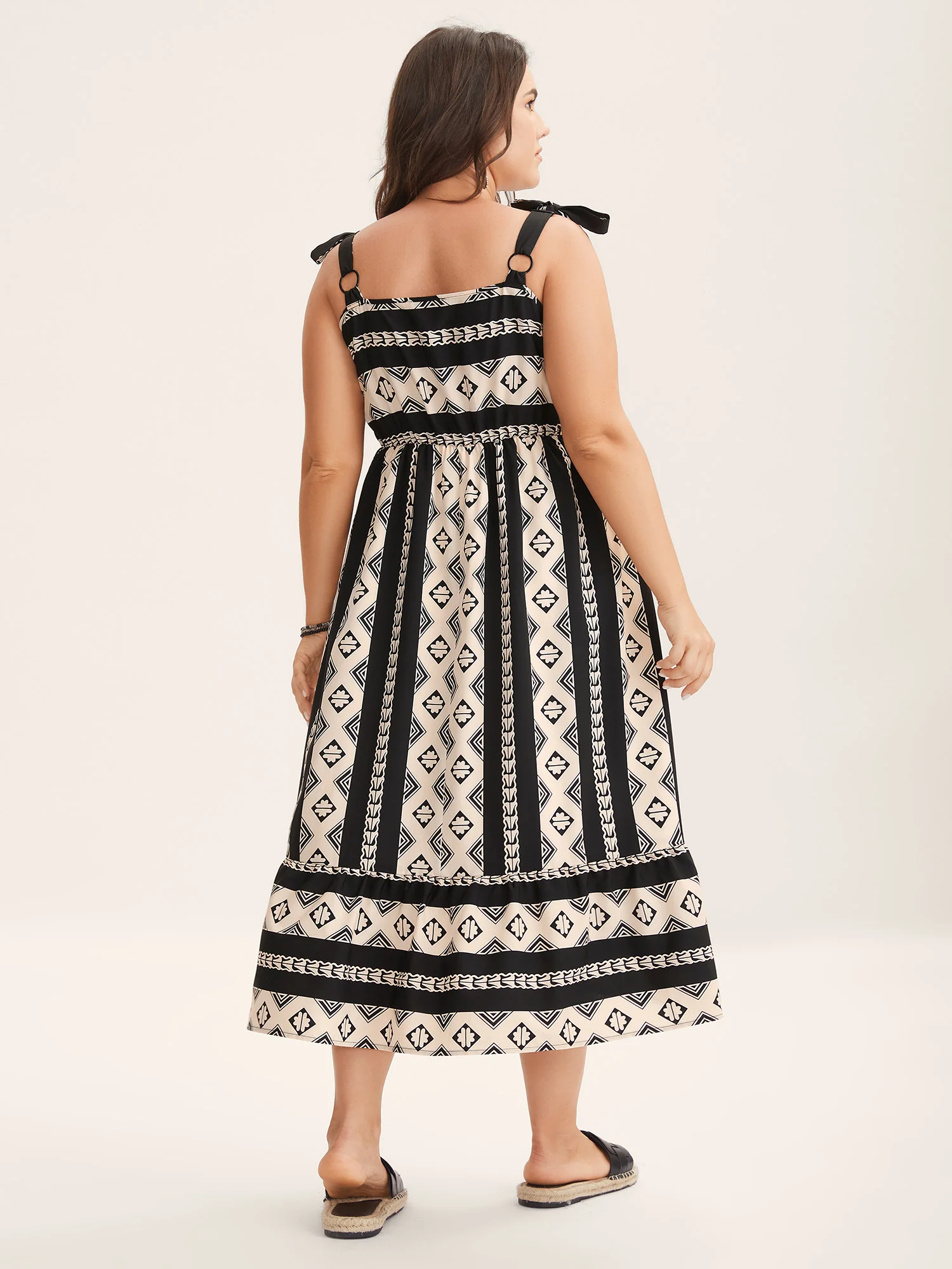 Boho Stripes Bow Pockets Midi Dress - Image 4