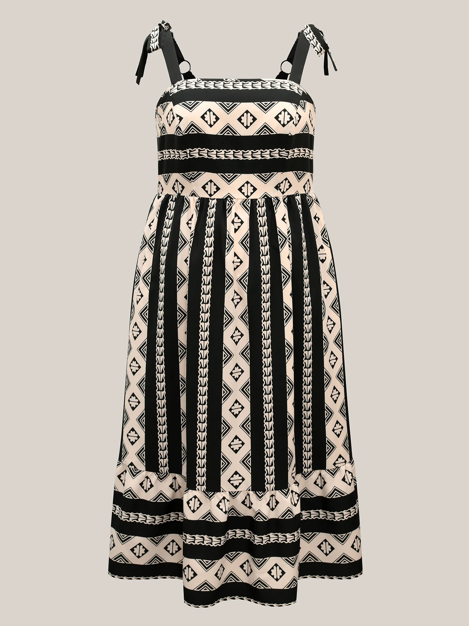Boho Stripes Bow Pockets Midi Dress - Image 5