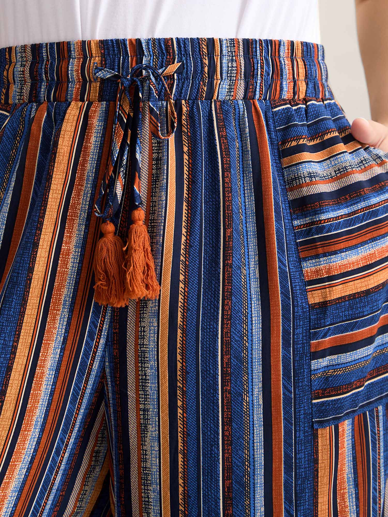 Boho Stripes Drawstring Wide-Leg Pants - Image 2