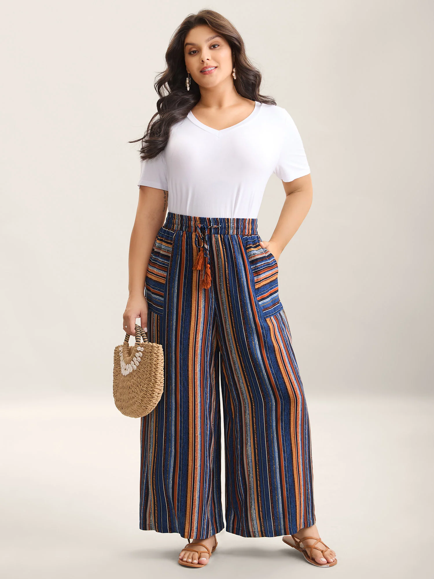 Boho Stripes Drawstring Wide-Leg Pants - Image 3