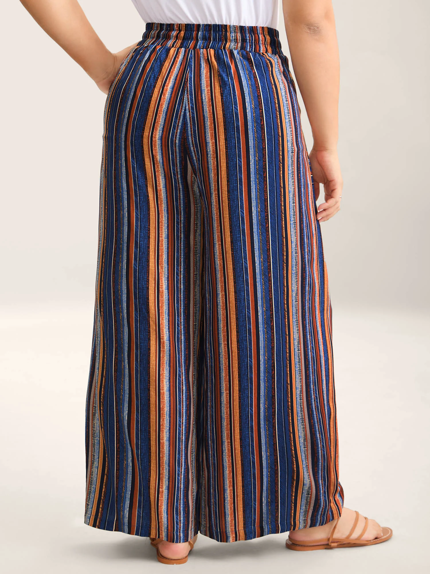 Boho Stripes Drawstring Wide-Leg Pants - Image 4