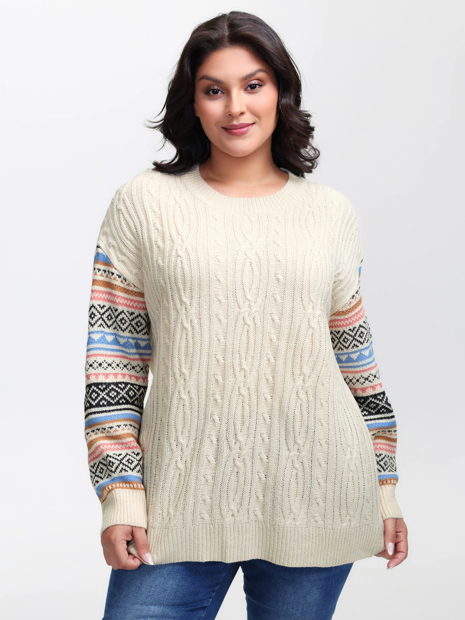 Boho Stripes Jacquard Textured Pullover - Image 2