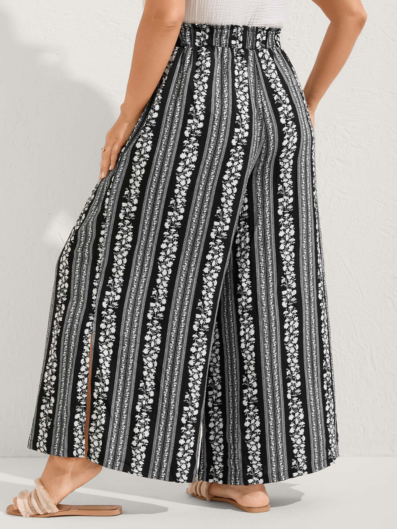 Boho Stripes Side Slit Wide-Leg Pants - Image 5
