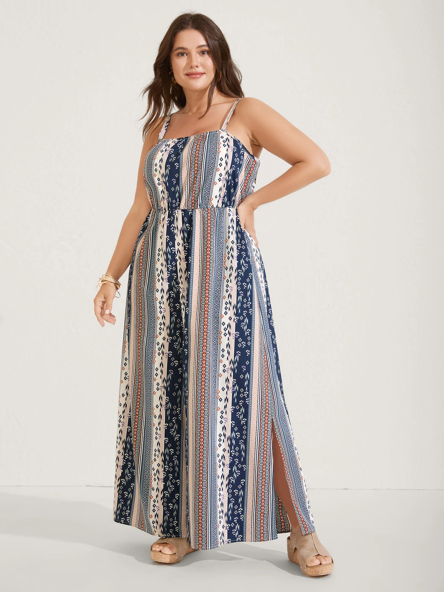 Boho Stripes Stretchy Waist Jumpsuit