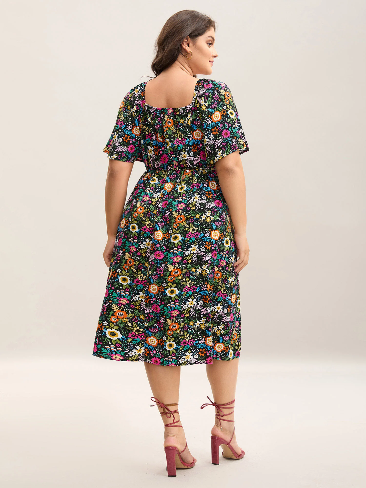 Bold Floral Print Pockets Midi Dress - Image 4