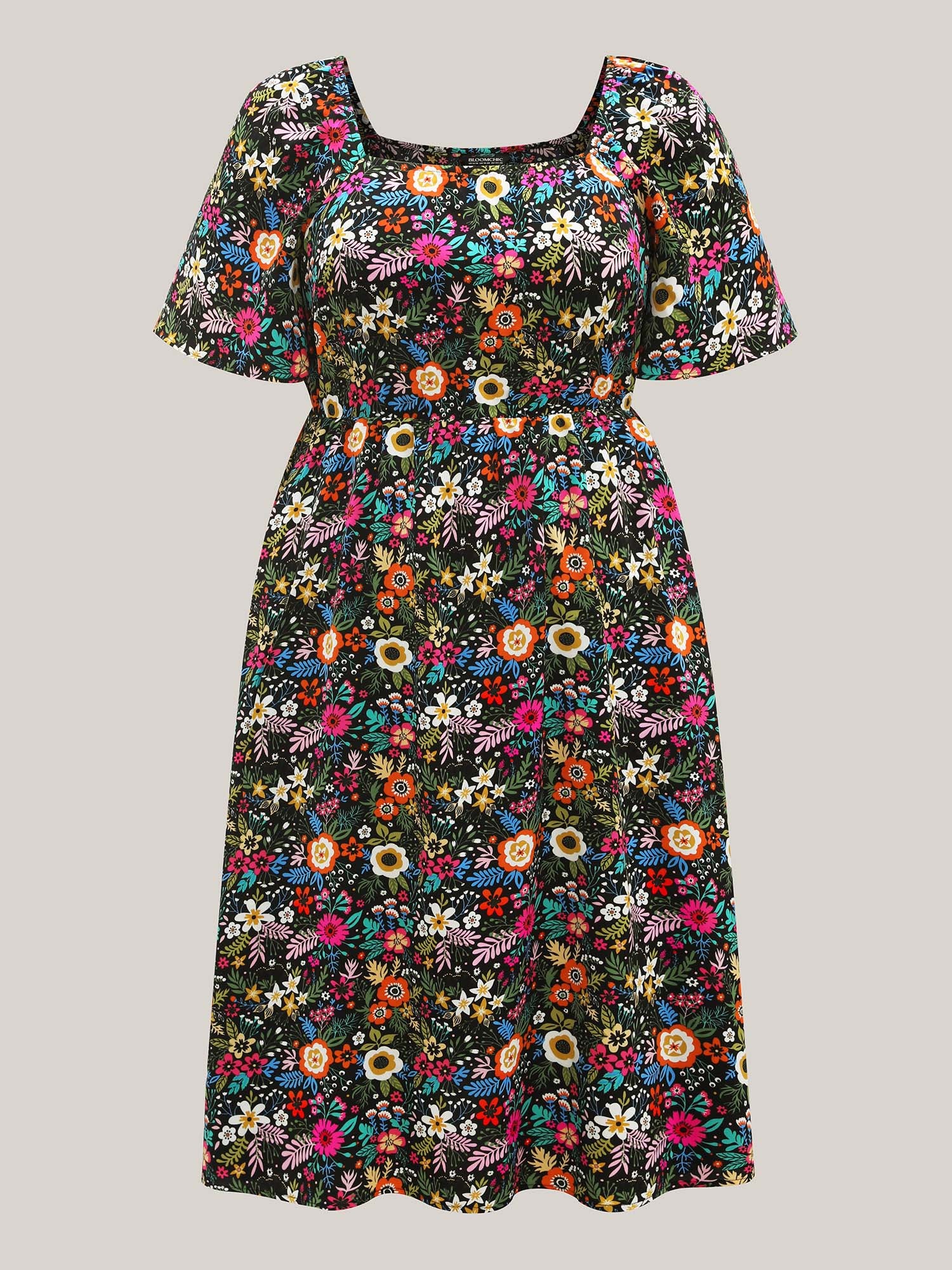 Bold Floral Print Pockets Midi Dress - Image 7