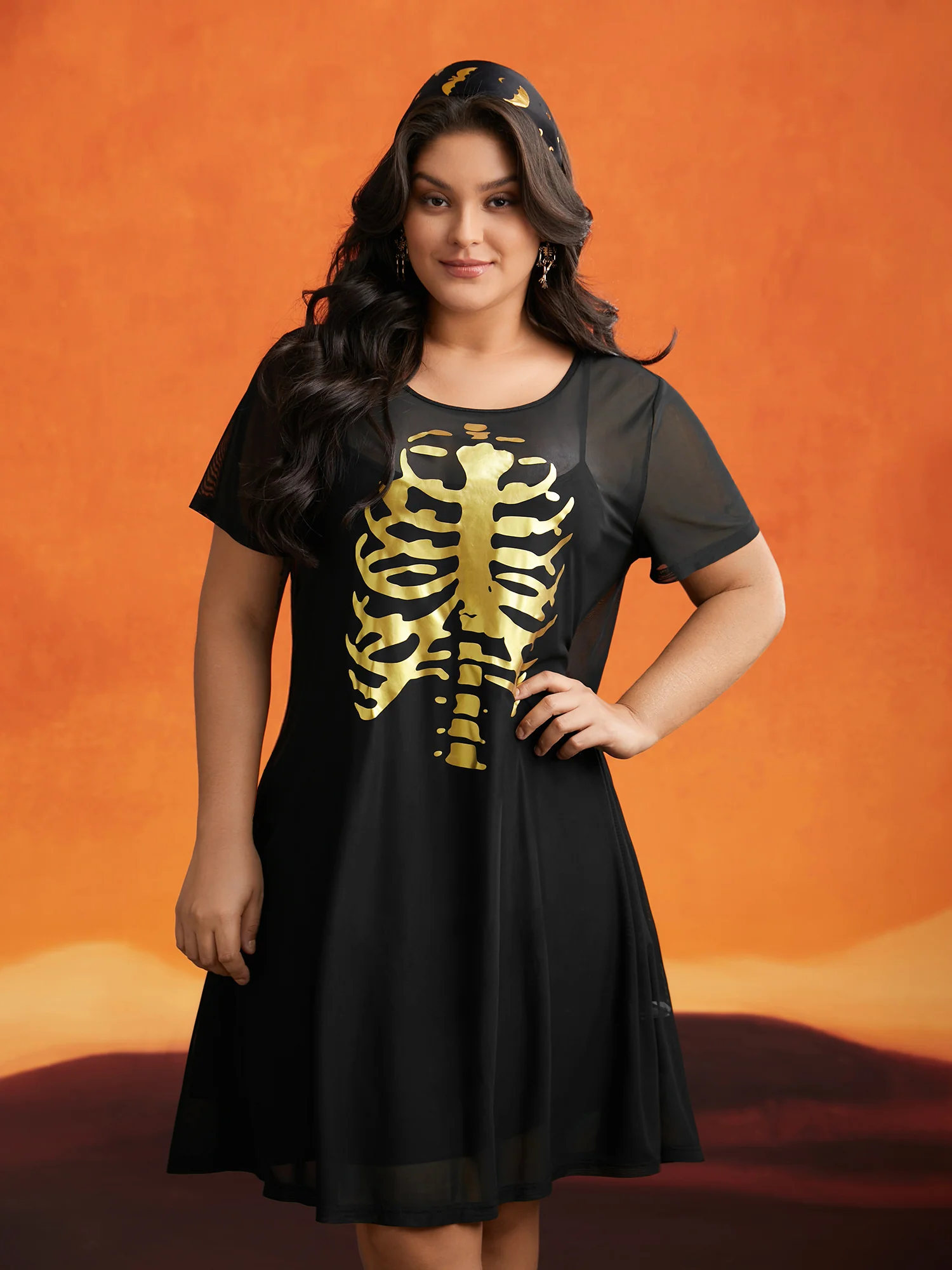 Bone Stamping Gold Accents Mini Dress - Image 2