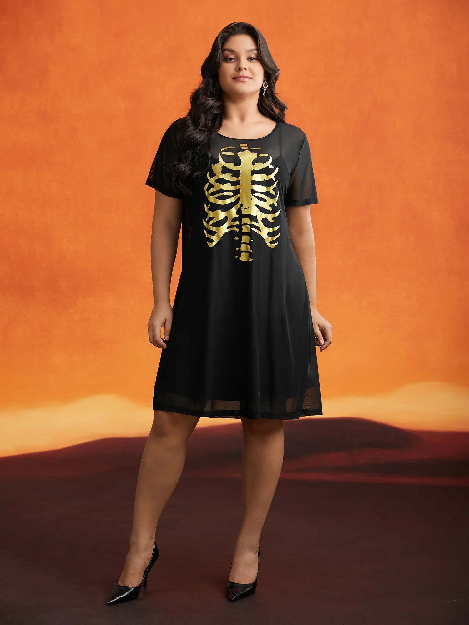 Bone Stamping Gold Accents Mini Dress - Image 3