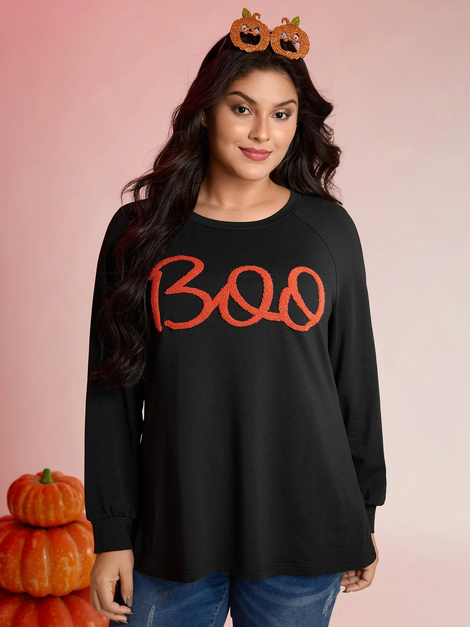 Boo-tiful Embroidery Towel Texture Sweatshirt - Image 2