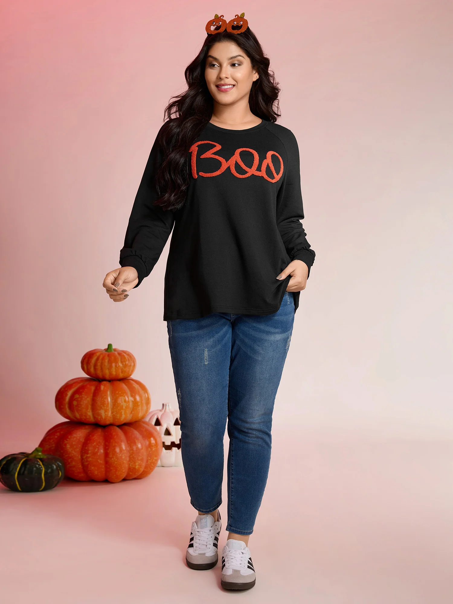 Boo-tiful Embroidery Towel Texture Sweatshirt - Image 3