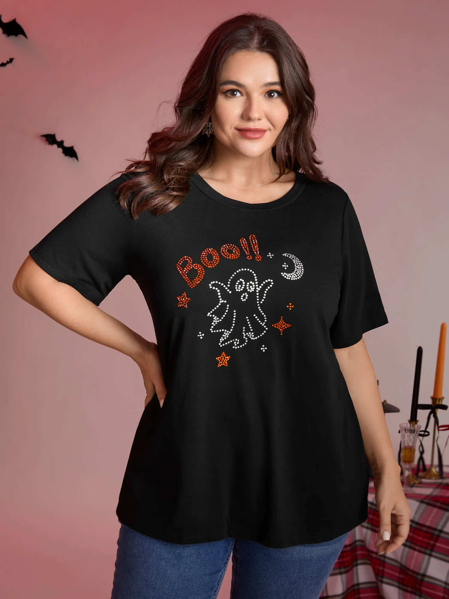 Boo-tiful Ghost Rhinestone Detail T-Shirt - Image 2