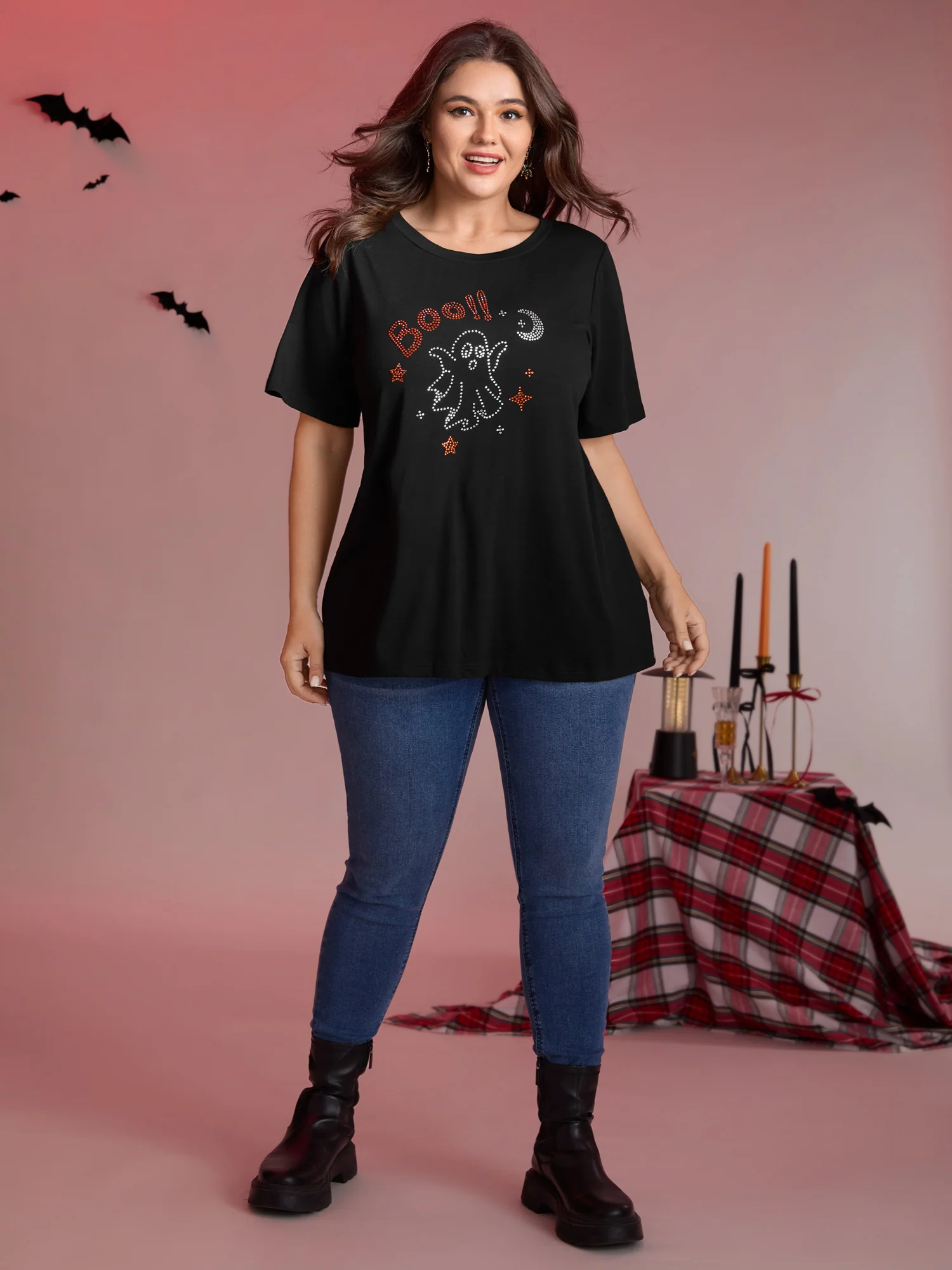 Boo-tiful Ghost Rhinestone Detail T-Shirt - Image 3