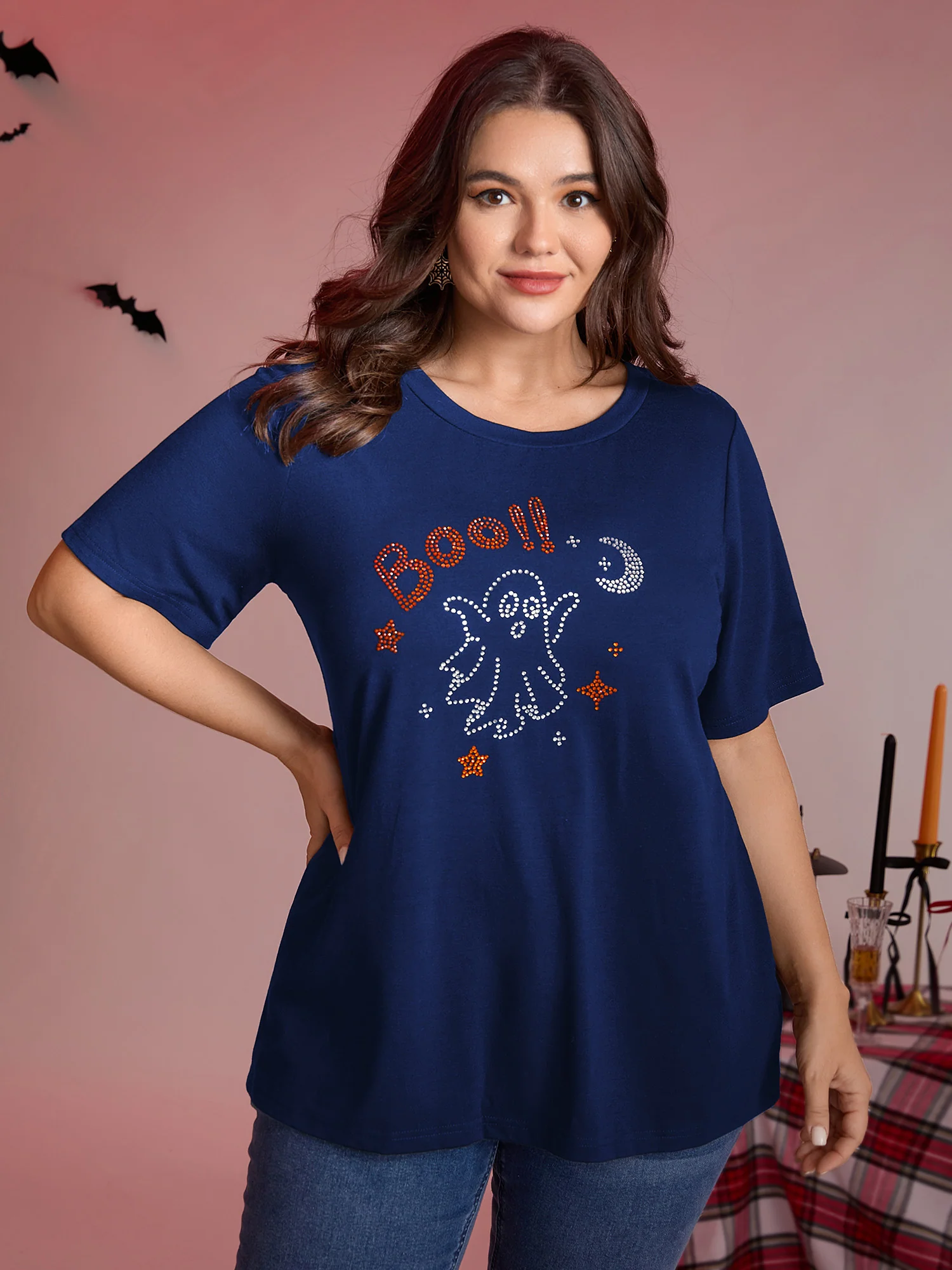 Boo-tiful Ghost Rhinestone Detail T-Shirt - Image 8