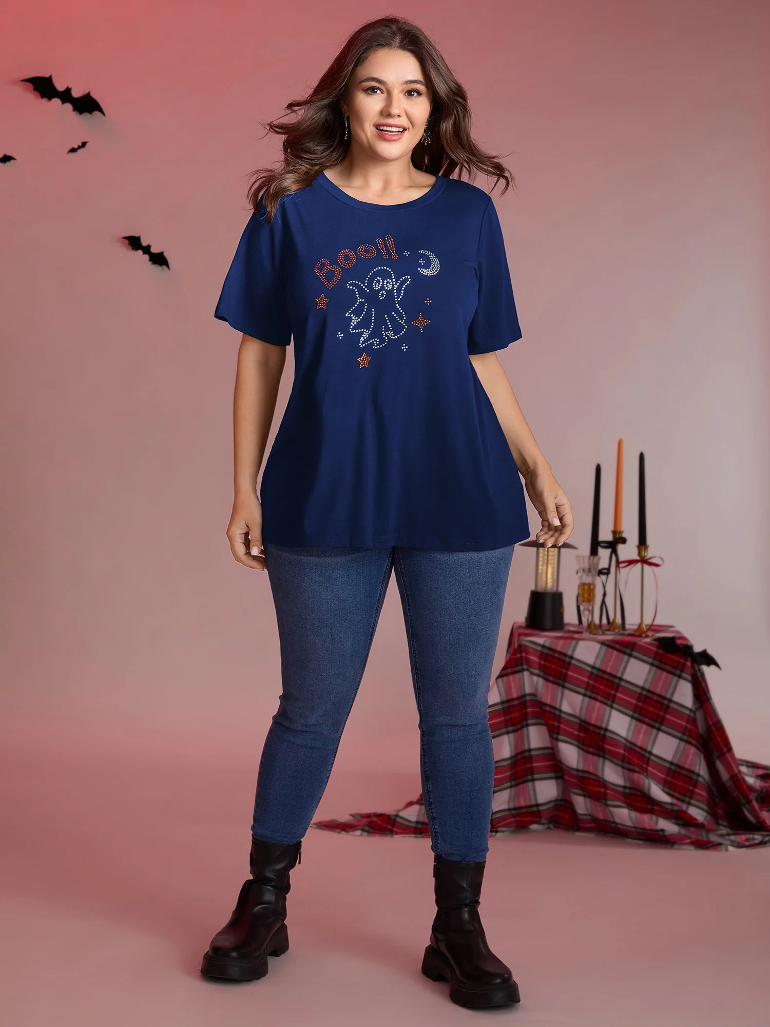 Boo-tiful Ghost Rhinestone Detail T-Shirt - Image 9