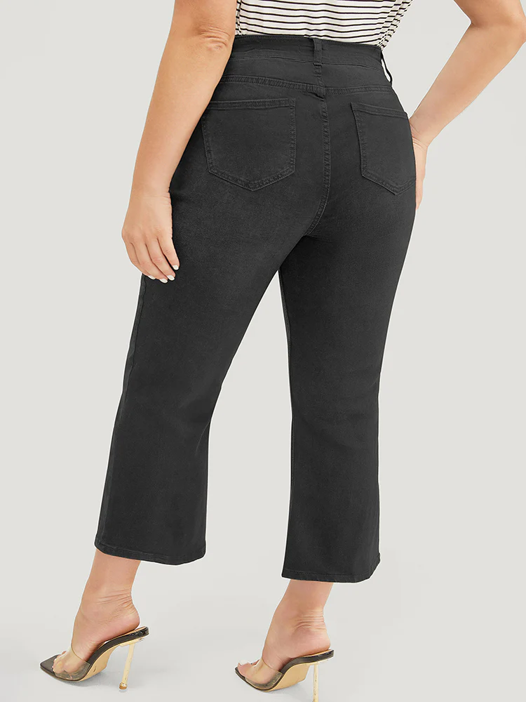 Bootcut Slightly Stretchy High Rise Black Wash Cropped Jeans - Image 6