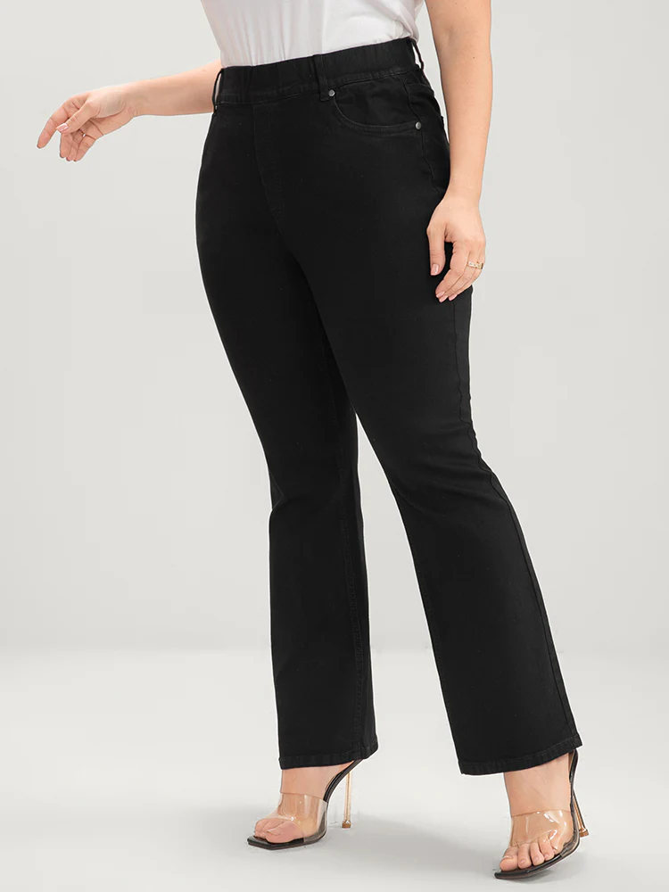 Bootcut Slightly Stretchy High Rise Black Wash Pocket Full Jeans - Image 2