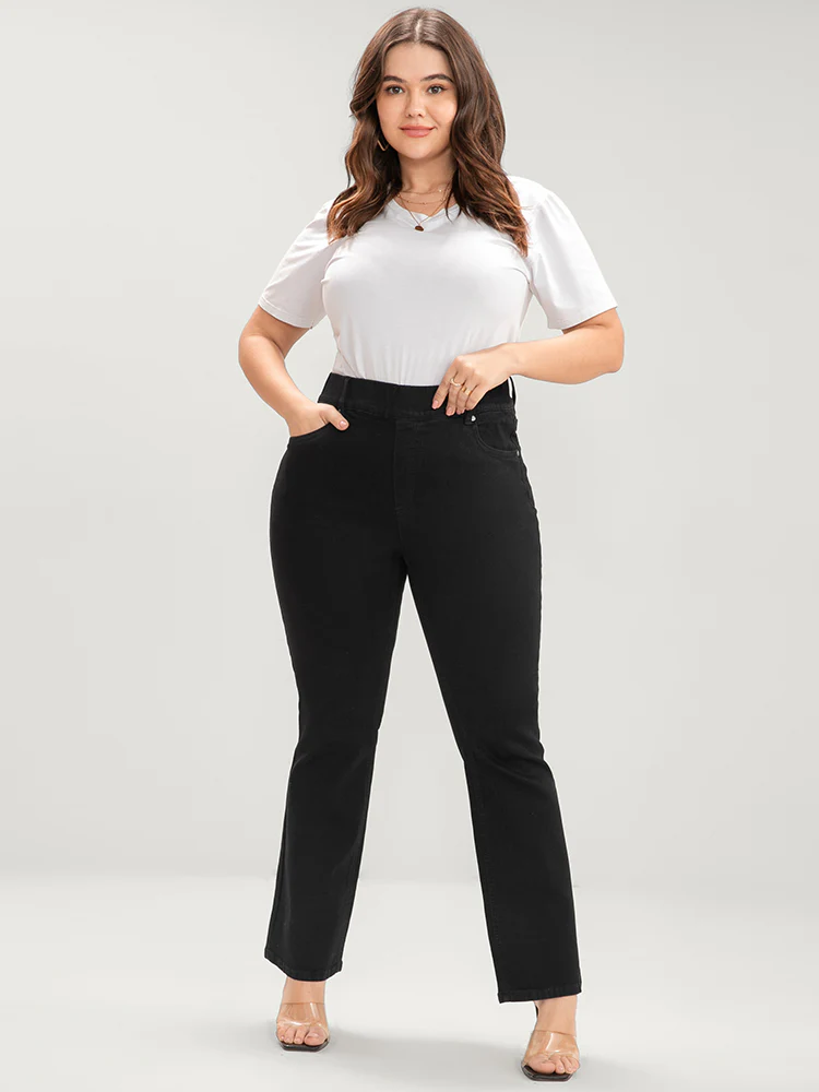 Bootcut Slightly Stretchy High Rise Black Wash Pocket Full Jeans - Image 3