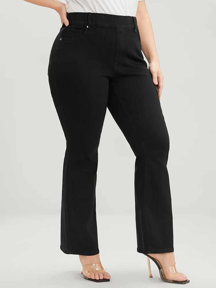 Bootcut Slightly Stretchy High Rise Black Wash Pocket Full Jeans - Image 4