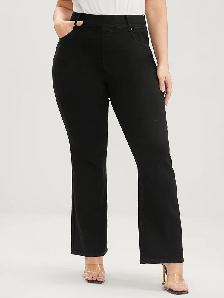Bootcut Slightly Stretchy High Rise Black Wash Pocket Full Jeans - Image 6