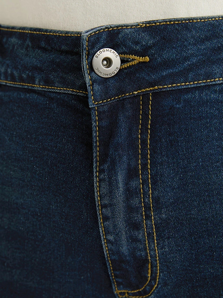 Bootcut Slightly Stretchy High Rise Dark Wash Distressed Jeans - Image 9