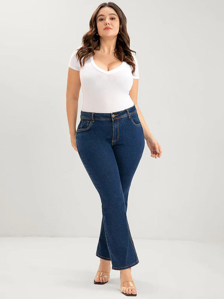 Bootcut Slightly Stretchy High Rise Dark Wash Jeans - Image 3