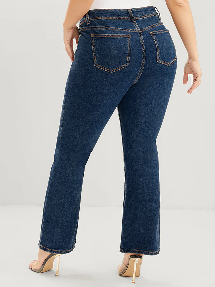 Bootcut Slightly Stretchy High Rise Dark Wash Jeans - Image 4