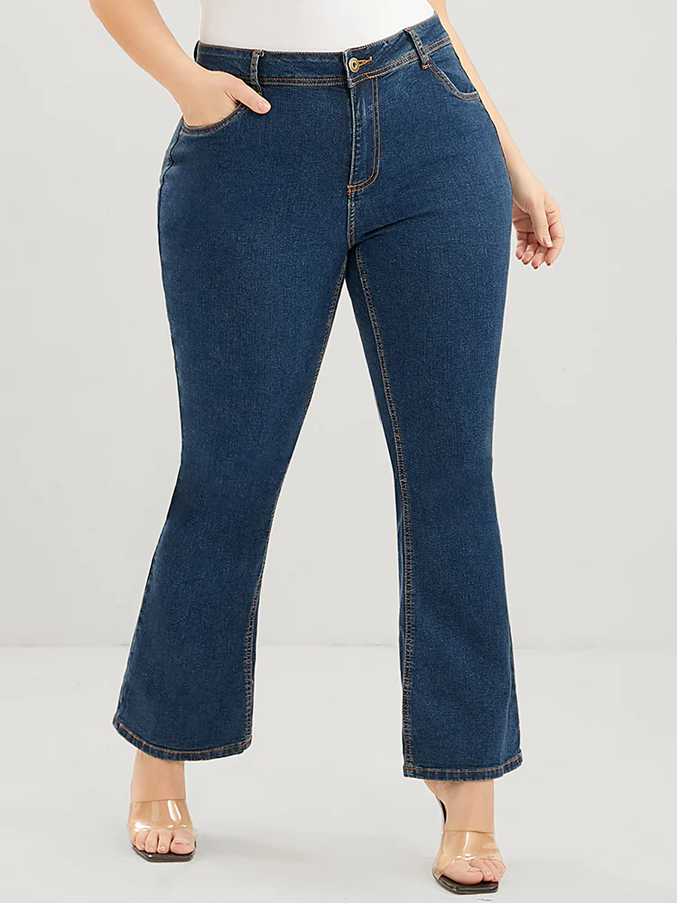 Bootcut Slightly Stretchy High Rise Dark Wash Jeans - Image 5