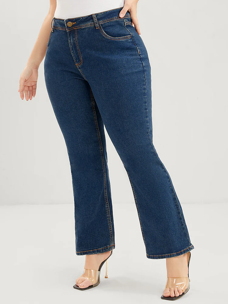 Bootcut Slightly Stretchy High Rise Dark Wash Jeans - Image 6
