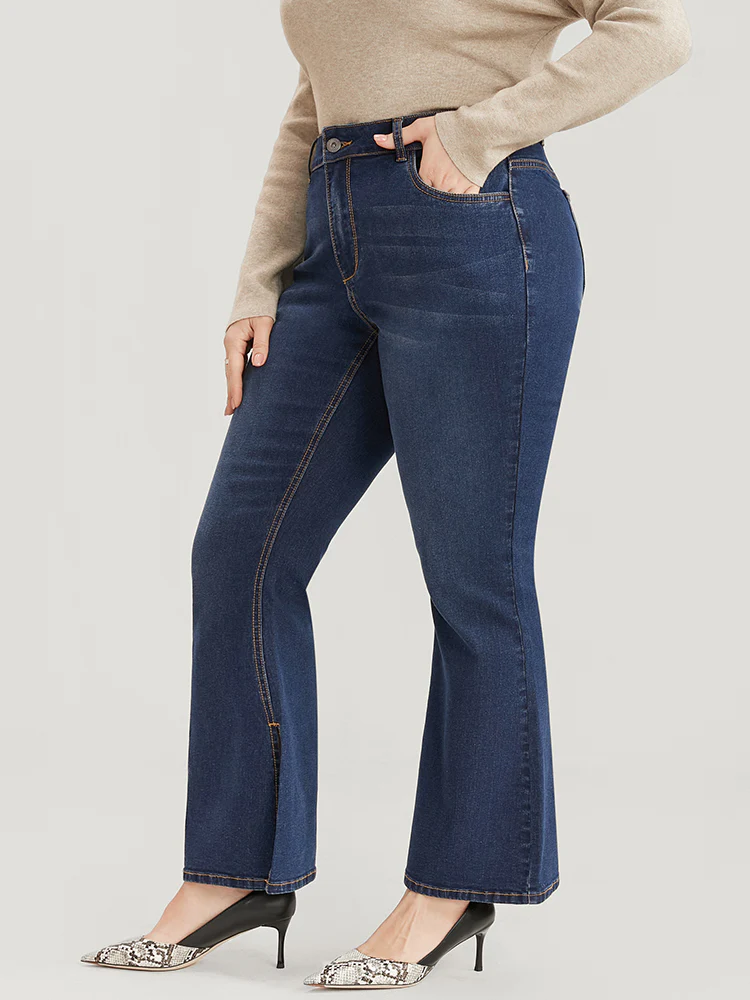 Bootcut Very Stretchy  High Rise Dark Wash Split Hem Jeans - Image 3
