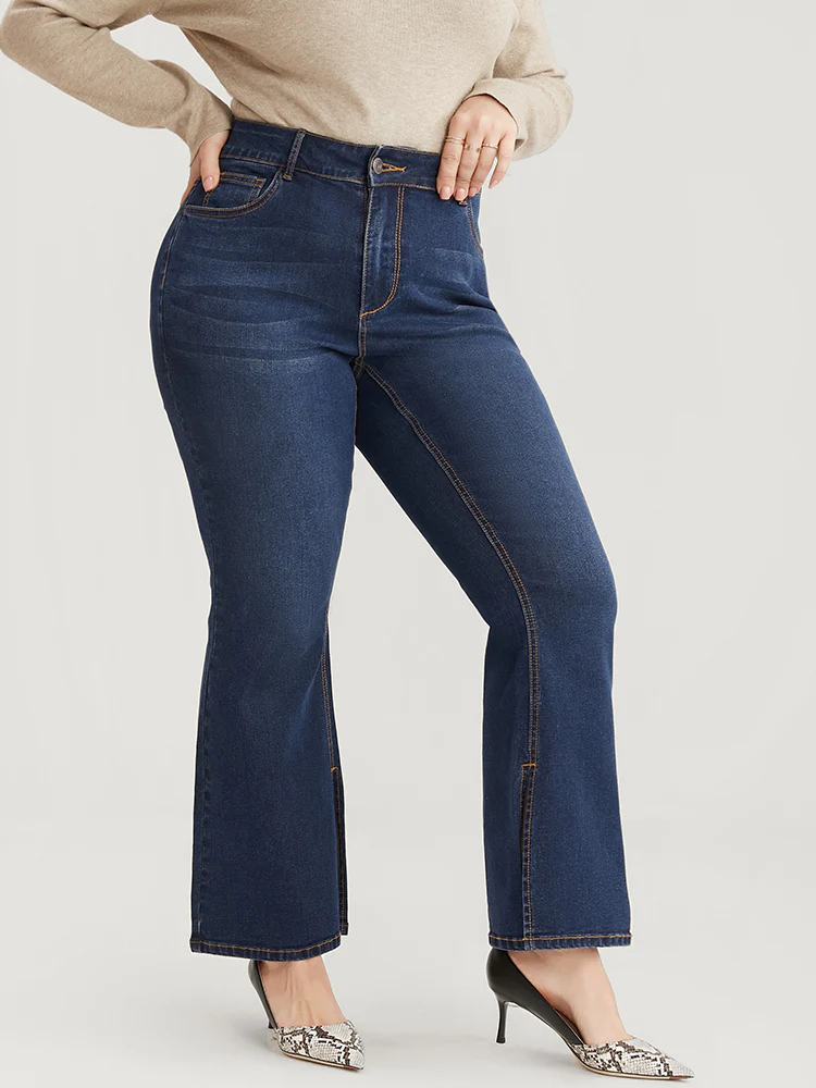 Bootcut Very Stretchy  High Rise Dark Wash Split Hem Jeans - Image 4