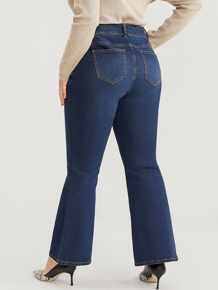 Bootcut Very Stretchy  High Rise Dark Wash Split Hem Jeans - Image 5