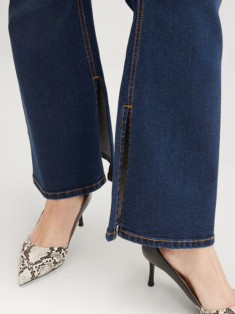Bootcut Very Stretchy  High Rise Dark Wash Split Hem Jeans - Image 7