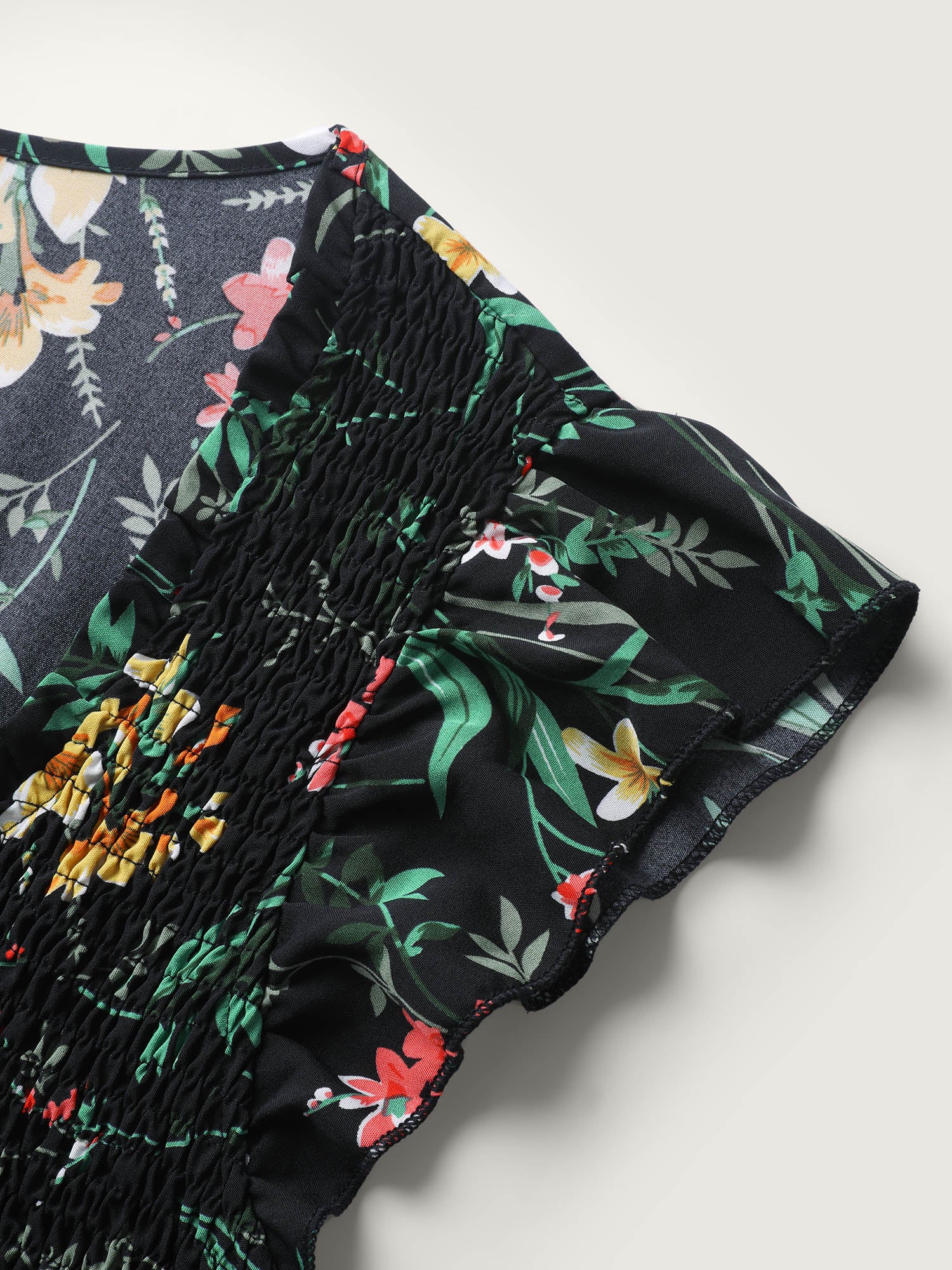 Botanical Print Shirred Bodice Midi Dress - Image 5