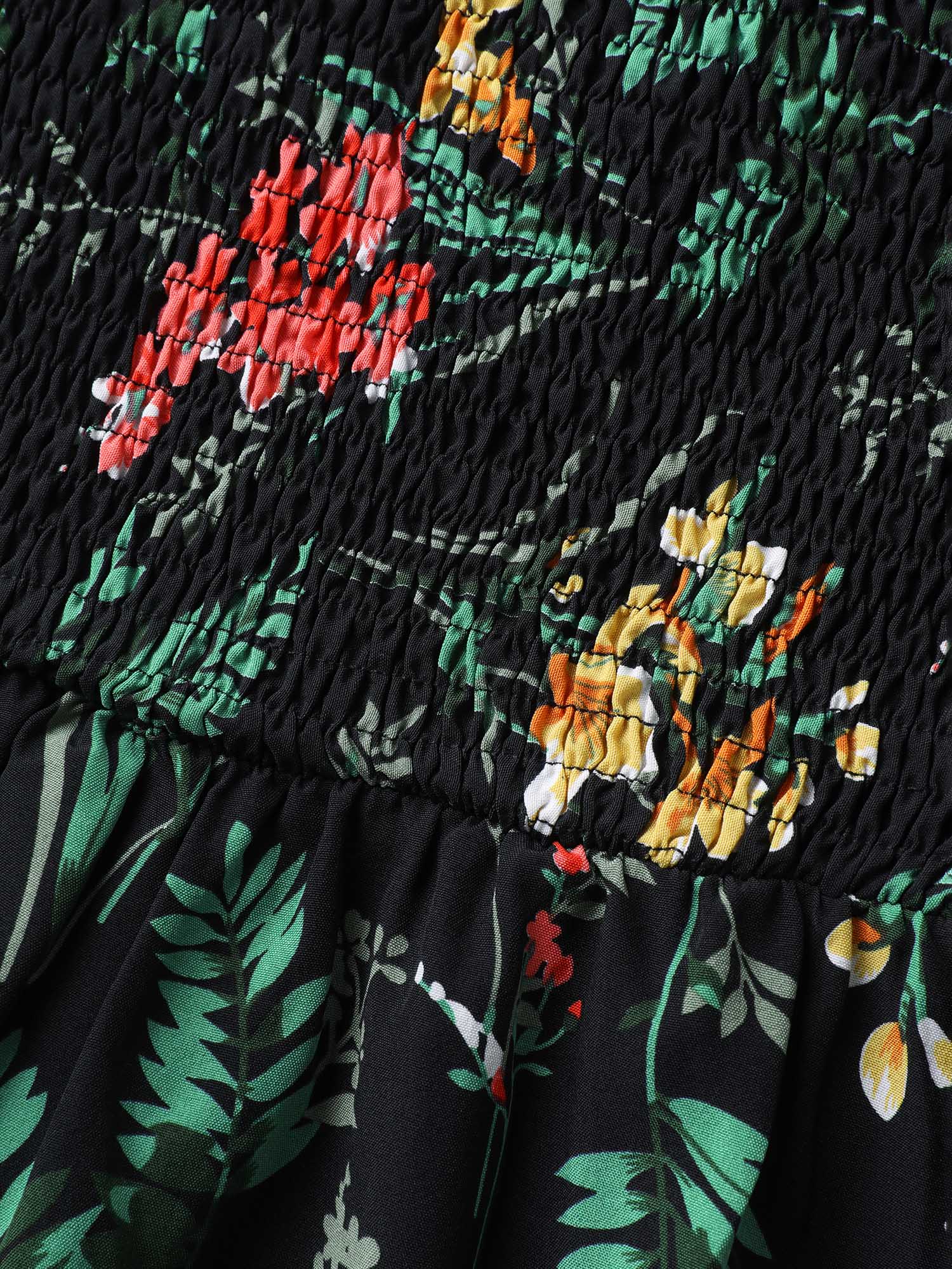 Botanical Print Shirred Bodice Midi Dress - Image 6