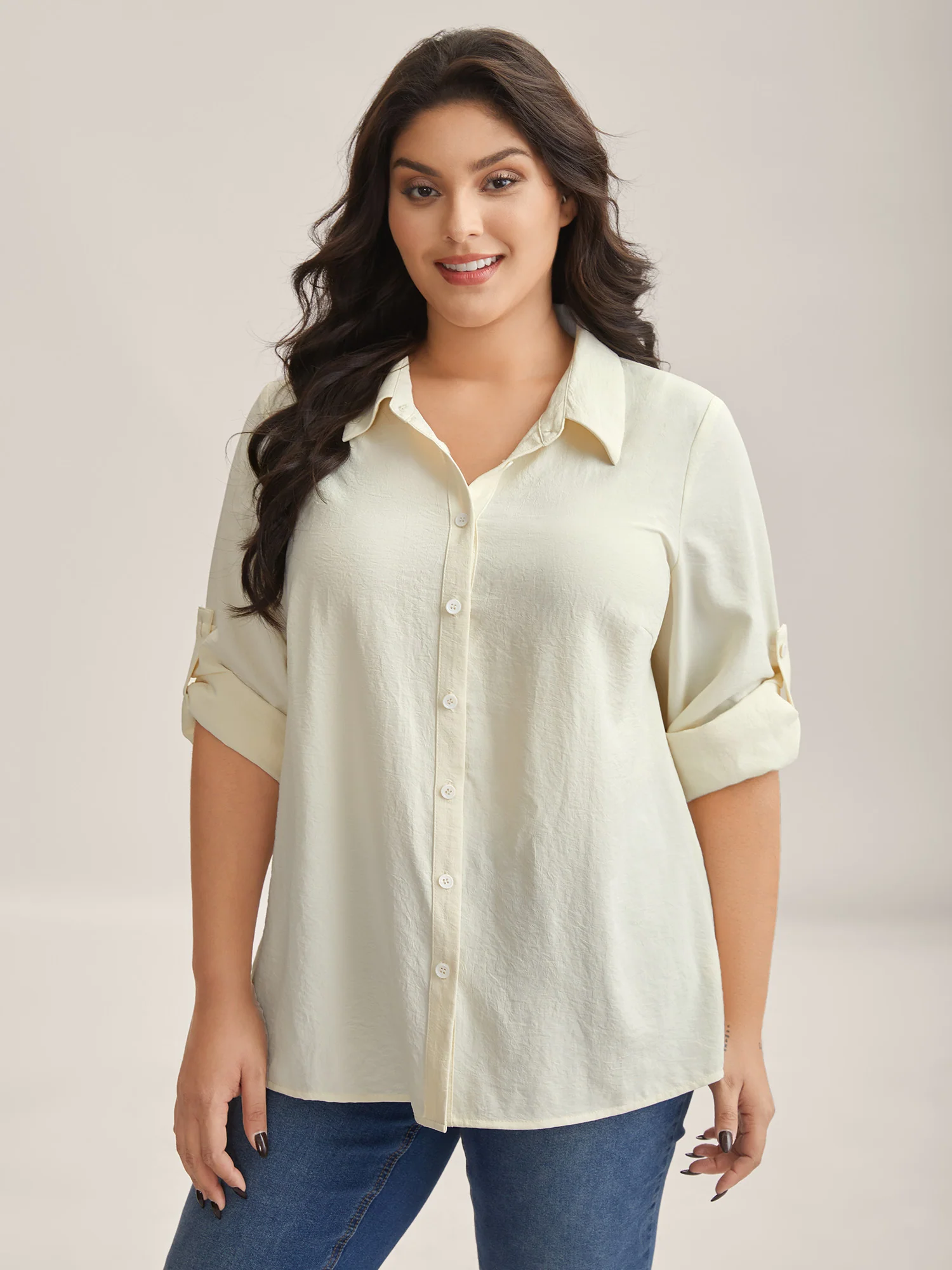 Bow Back Button Placket Solid Blouse - Image 3