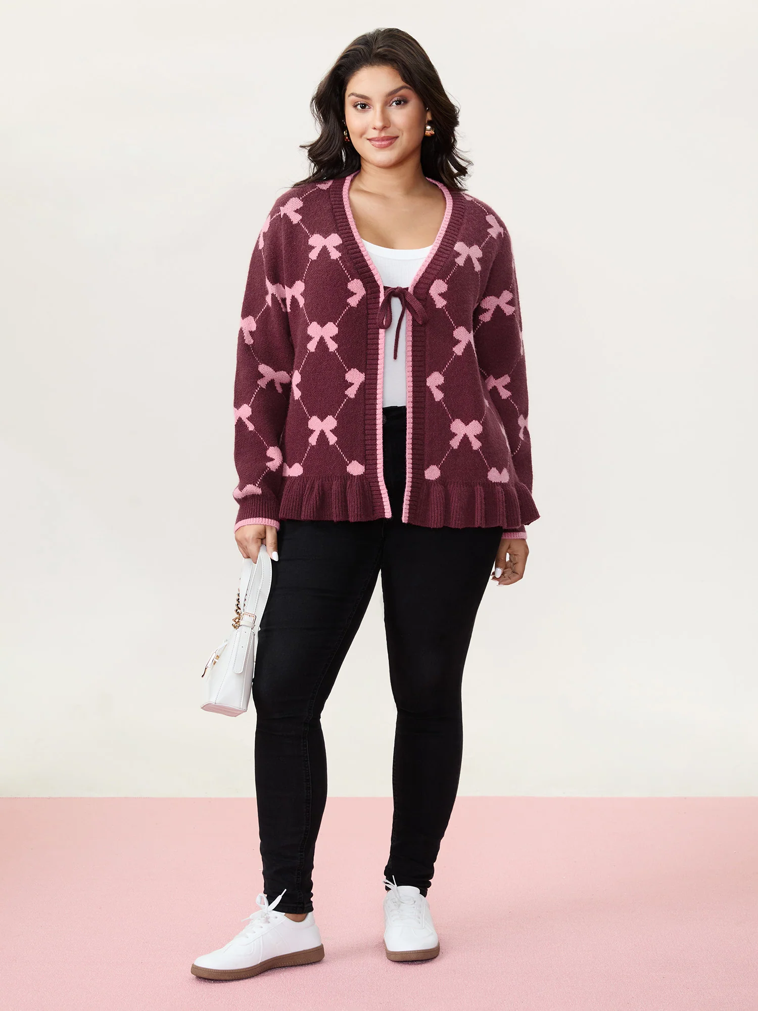 Bow Beautiful Jacquard Front-Tie Knit Cardigan - Image 2